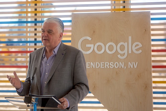 Nevada Gov. Steve Sisolak speaks at the Google groundbreaking on July 1.