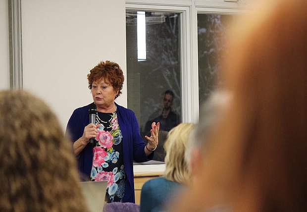Washoe County Commissioner Marsha Berkbigler speaks at a meeting last year in Incline Village about vacation rentals.