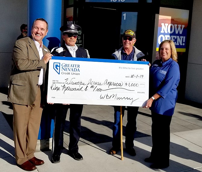At the event, GNCU donated $1,000 to the Nevada Veterans Coalition Color Guard to support Wreaths Across America.