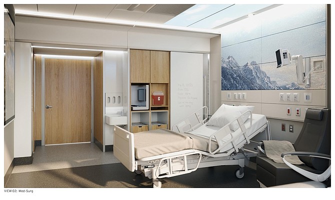A rendering of what one of the 200 private patient rooms will look like at Sierra Medical Center. 