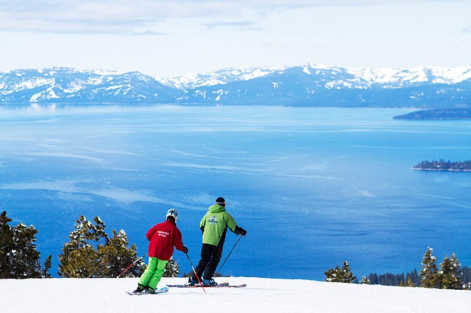 You can catch jaw-dropping views of Lake Tahoe while skiing at Diamond Peak Ski Resort in Incline Village.