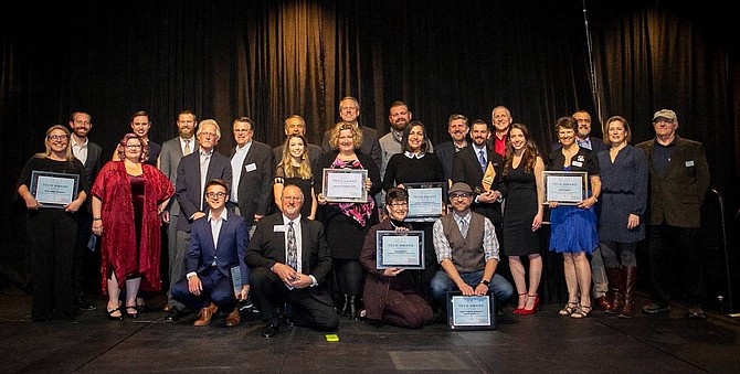 Winners in the 2019 NCET Technology Awards gather for a photo at last year&#039;s event.