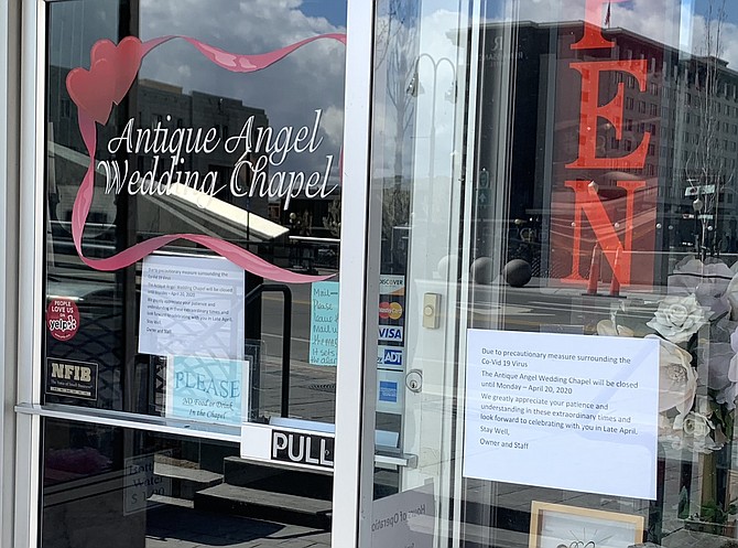 Antique Angel Wedding Chapel in downtown Reno, seen here closed March 21, is among hundreds of Nevada businesses shuttered amid the COVID-19 pandemic.