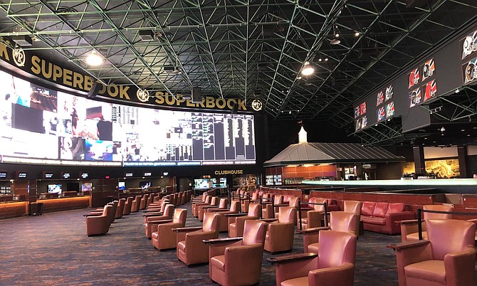 The Westgate SuperBook in Las Vegas as seen on Monday, June 15, 2020. Chairs have been spaced to meet social-distancing requirements.