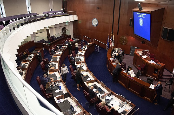An overhead view of the Nevada Senate chambers on Sunday, Aug. 2, 2020 during the third day of the 32nd Special Session of the Legislature in Carson City.