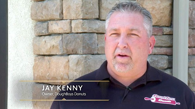 DoughBoys Donuts owner Jay Kenny, seen in a screenshot of his 2020 PBS Reno Spotlight Award video entry; the company won the Extraordinary Business award.